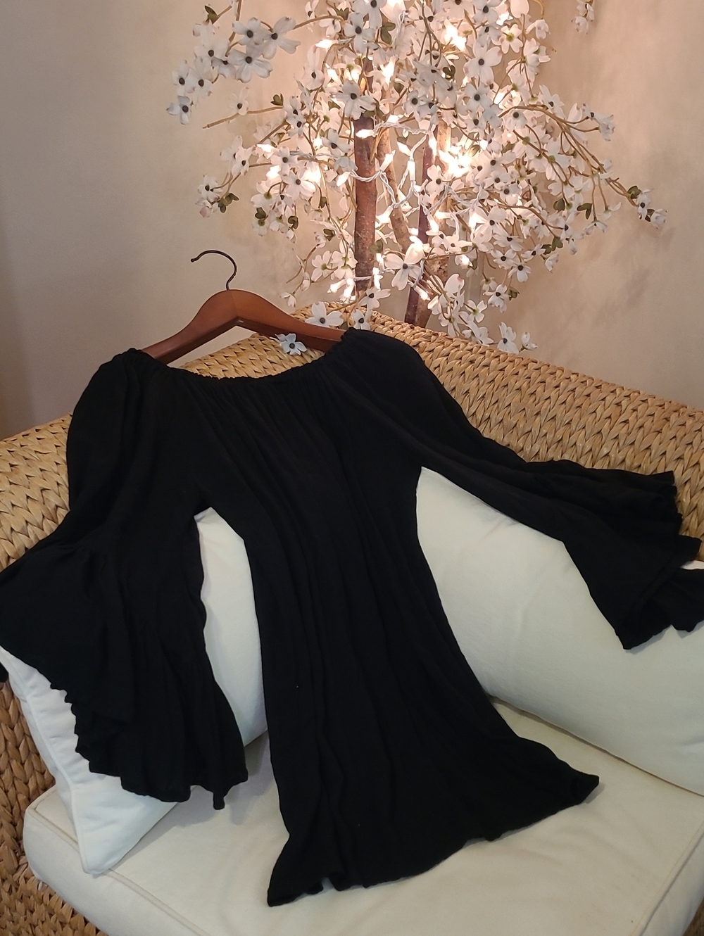 Off The Shoulder Black Swimsuit Cover-Up Dress